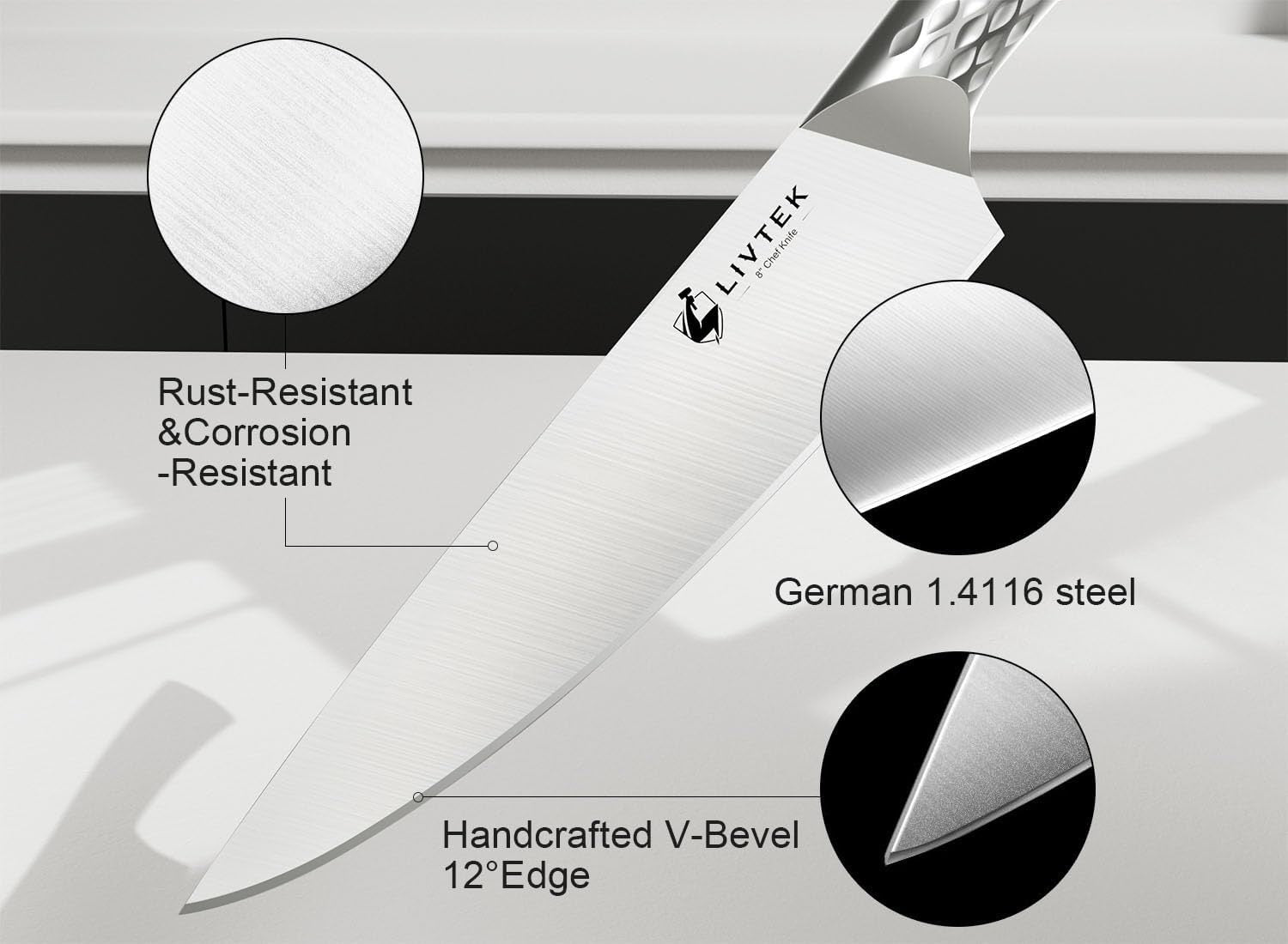 Livtek Galaxy Series 15-Piece Knife Set with Block | German High-Carbon Stainless Steel with Built-In Sharpener