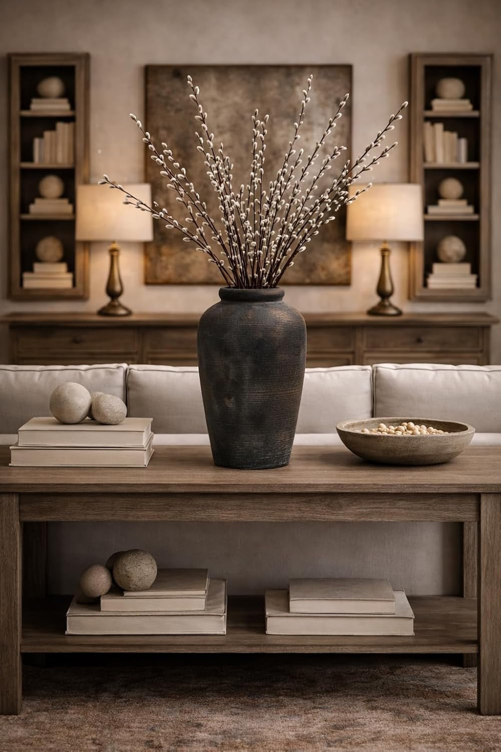 Large Ceramic Rustic Vase (11”) | Minimalist Farmhouse Decorative Vase, Bronze Finish
