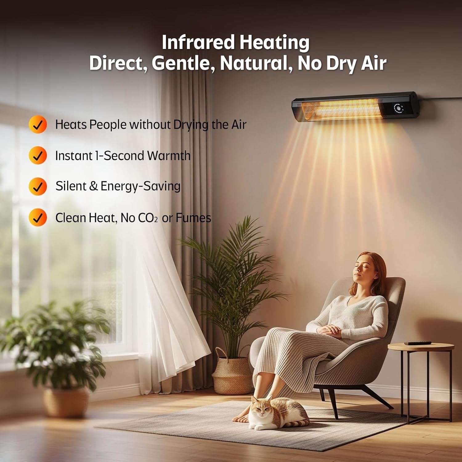 34” Wall-Mounted Electric Patio Heater | 1500W Infrared Outdoor Heater with Motion Sensor & Remote