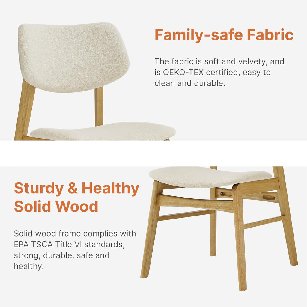 Wooden Oak Upholstered Dining Chairs Set of 2 | Modern Cream Fabric Kitchen & Dining Room Chairs