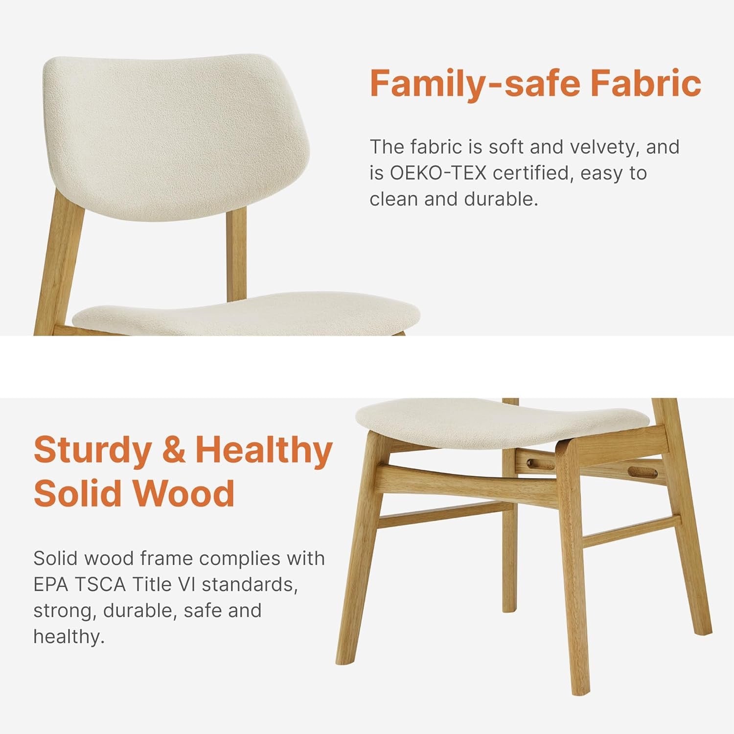 Wooden Oak Upholstered Dining Chairs Set of 2 | Modern Cream Fabric Kitchen & Dining Room Chairs