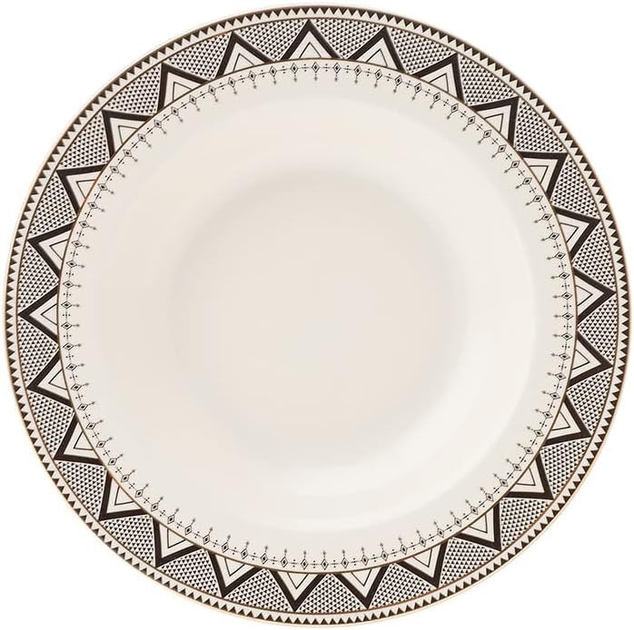 Karaca Globe 24 Piece Dinnerware Set for 6 | Modern Porcelain Plates Bowls Set White Black Geometric Design
