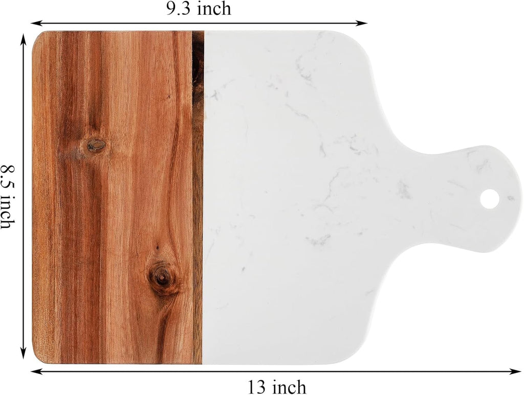 Coloch Marble & Acacia Wood Cutting Board | Charcuterie & Decorative Serving Board with Handle