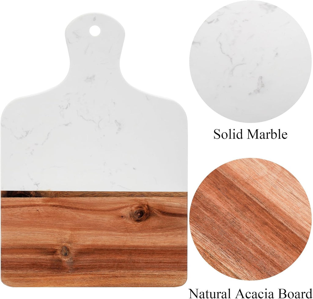 Coloch Marble & Acacia Wood Cutting Board | Charcuterie & Decorative Serving Board with Handle