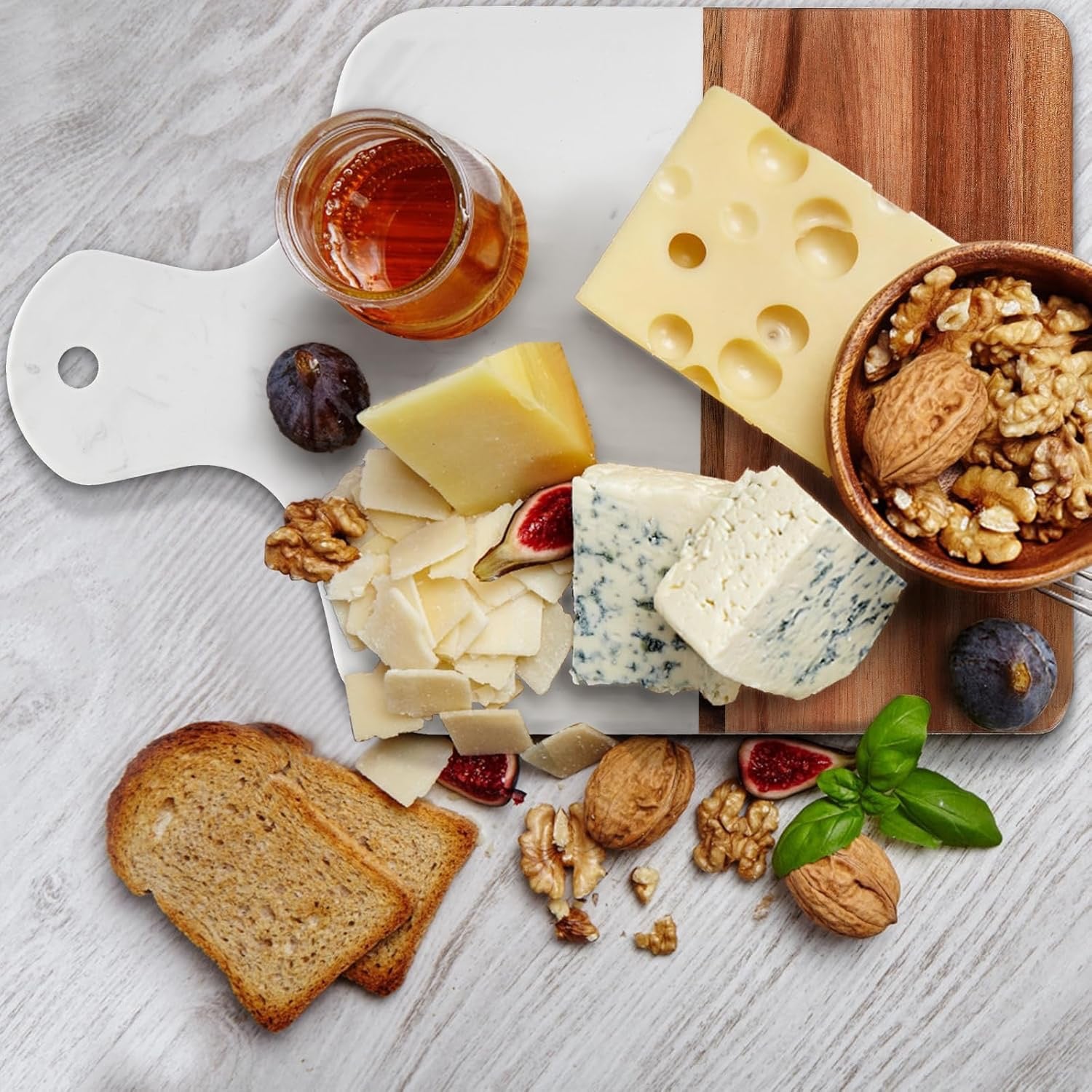Coloch Marble & Acacia Wood Cutting Board | Charcuterie & Decorative Serving Board with Handle