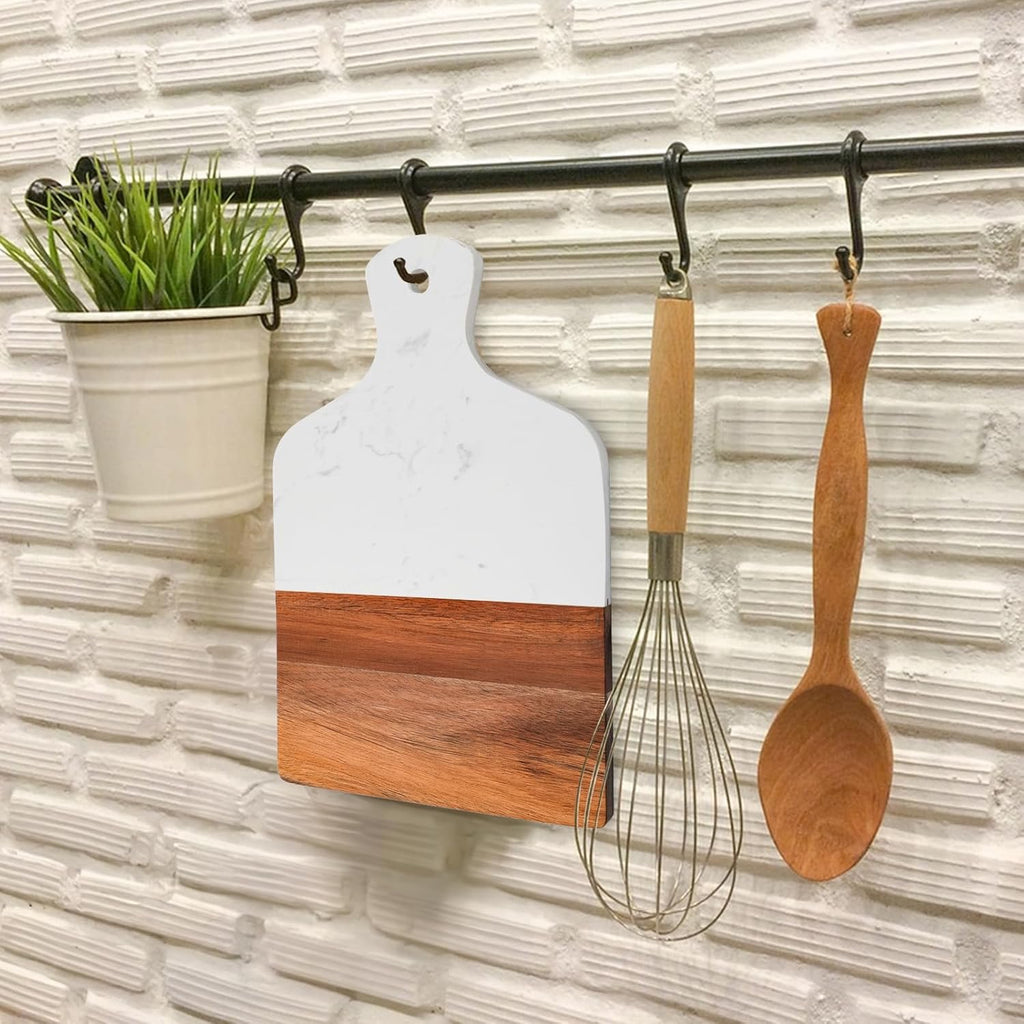 Coloch Marble & Acacia Wood Cutting Board | Charcuterie & Decorative Serving Board with Handle