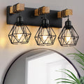 Farmhouse 3-Light Bathroom Vanity Light | Rustic Wood & Metal Wall Sconce Fixture