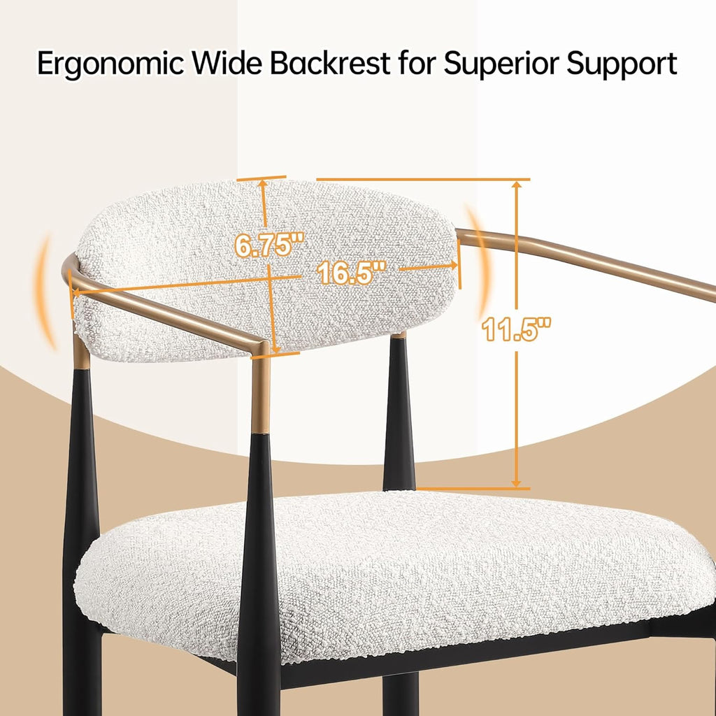Morden Fort Counter Height Bar Stools Set of 2 | Upholstered Kitchen Island Chairs with Gold Arms & Black Legs