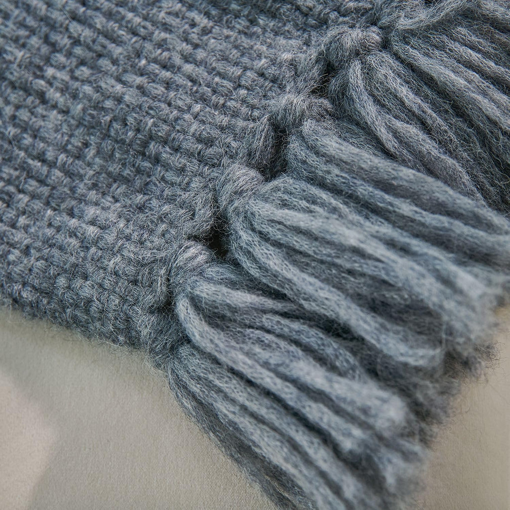 Alpaca Throw Blanket 50x60 Grey | Luxury Merino Wool Blend Cozy Tassel Throw