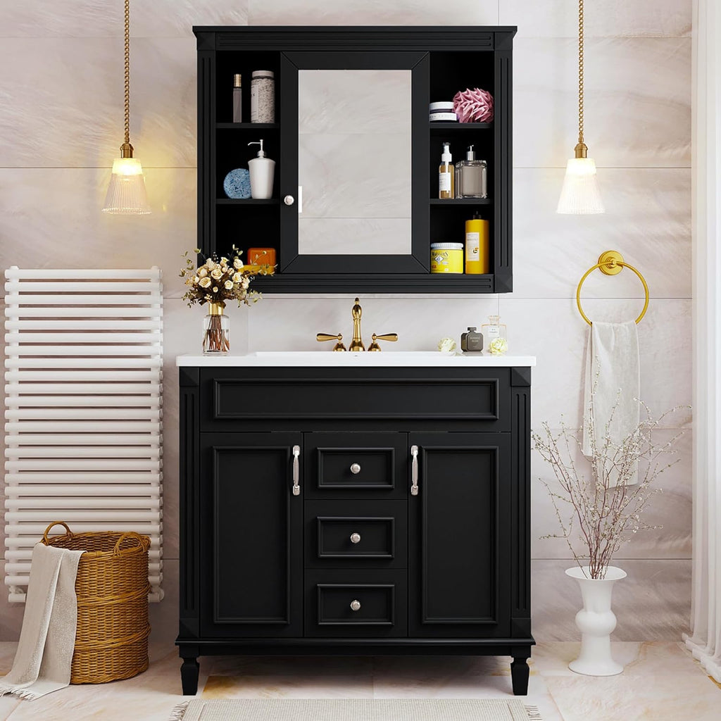 Merax 36" Bathroom Vanity with Sink & Matching Mirror | Solid Wood Storage Cabinet