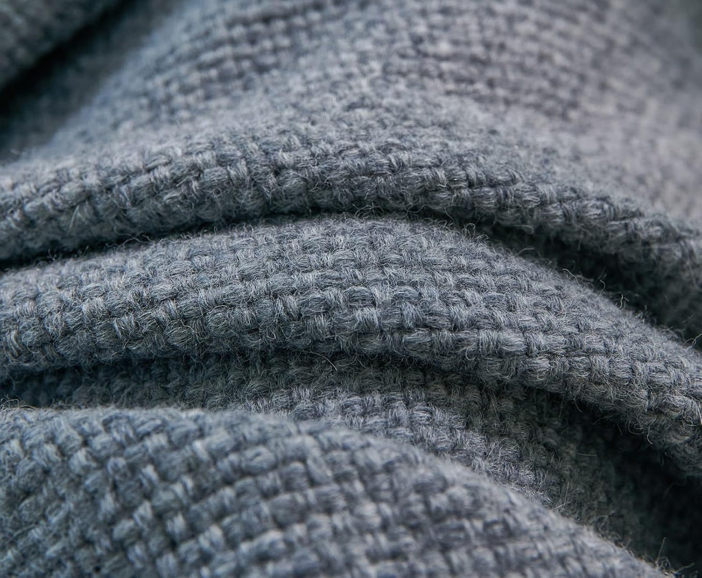 Alpaca Throw Blanket 50x60 Grey | Luxury Merino Wool Blend Cozy Tassel Throw