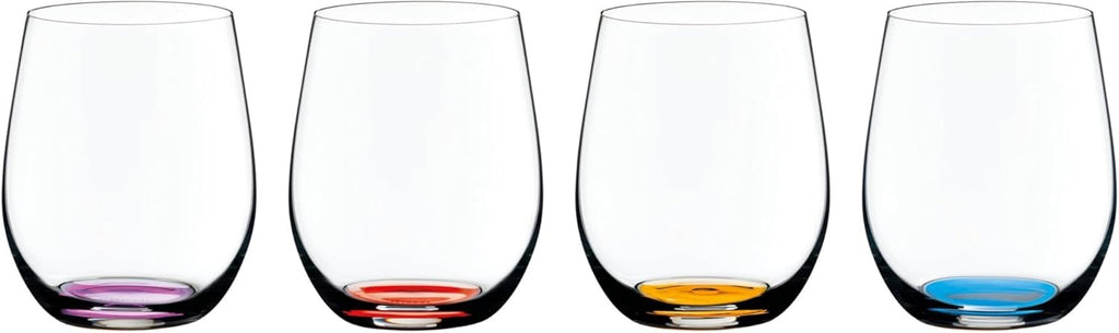 Riedel Happy O Wine Tumbler Set of 4 | Stemless Crystal Wine Glasses Colored Base Dishwasher Safe Modern Glassware