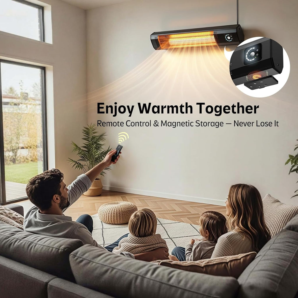 34” Wall-Mounted Electric Patio Heater | 1500W Infrared Outdoor Heater with Motion Sensor & Remote