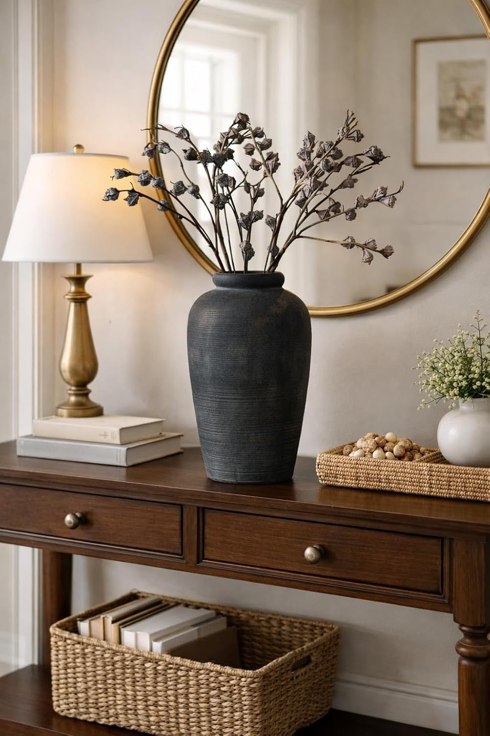 Large Ceramic Rustic Vase (11”) | Minimalist Farmhouse Decorative Vase, Bronze Finish