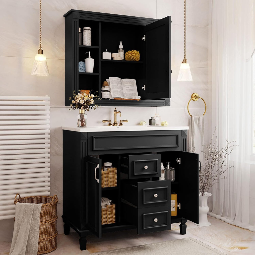 Merax 36" Bathroom Vanity with Sink & Matching Mirror | Solid Wood Storage Cabinet
