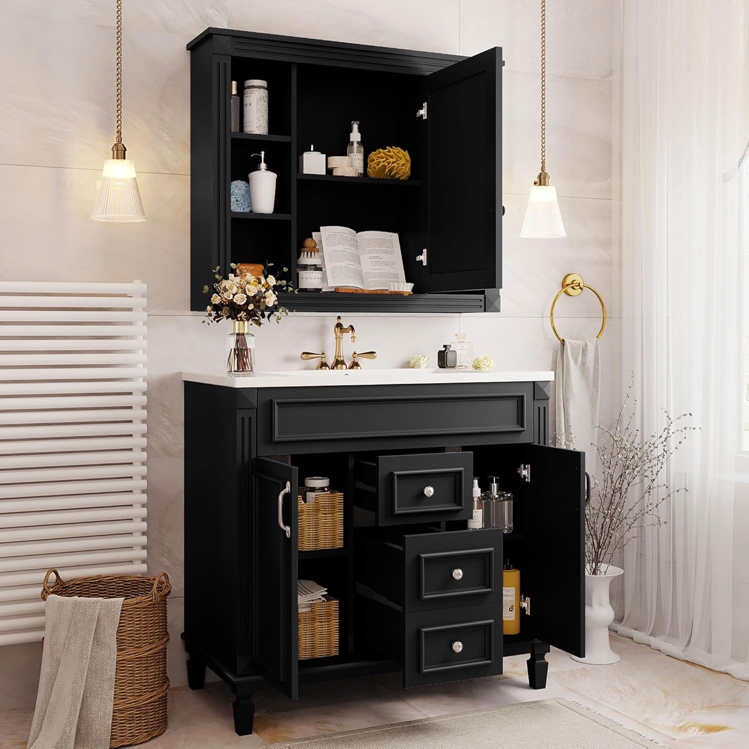 Merax 36" Bathroom Vanity with Sink & Matching Mirror | Solid Wood Storage Cabinet
