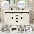 AMERLIFE 61" Farmhouse Double Bathroom Vanity | Dual Sink Cabinet with Barn Doors & Drawers