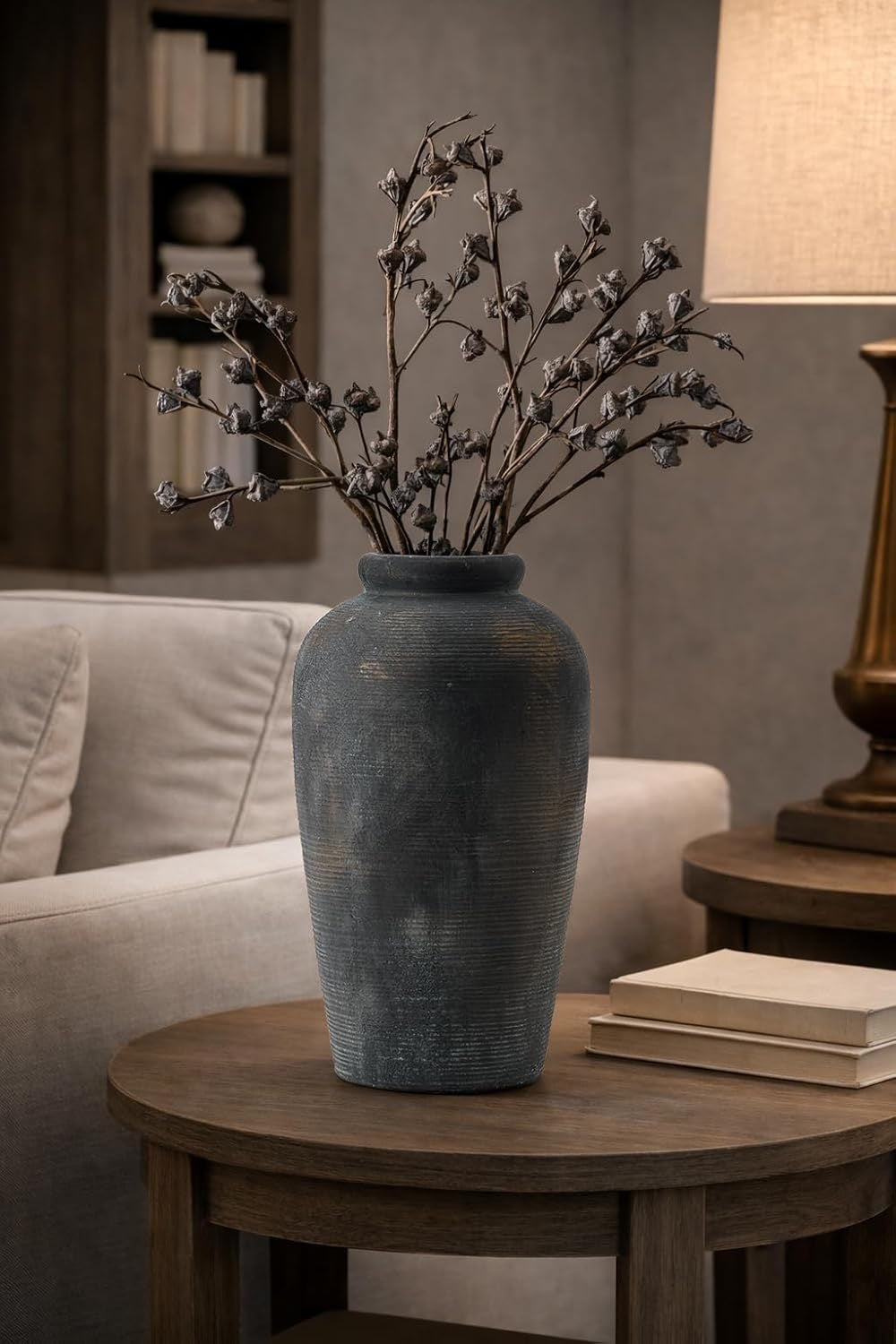 Large Ceramic Rustic Vase (11”) | Minimalist Farmhouse Decorative Vase, Bronze Finish