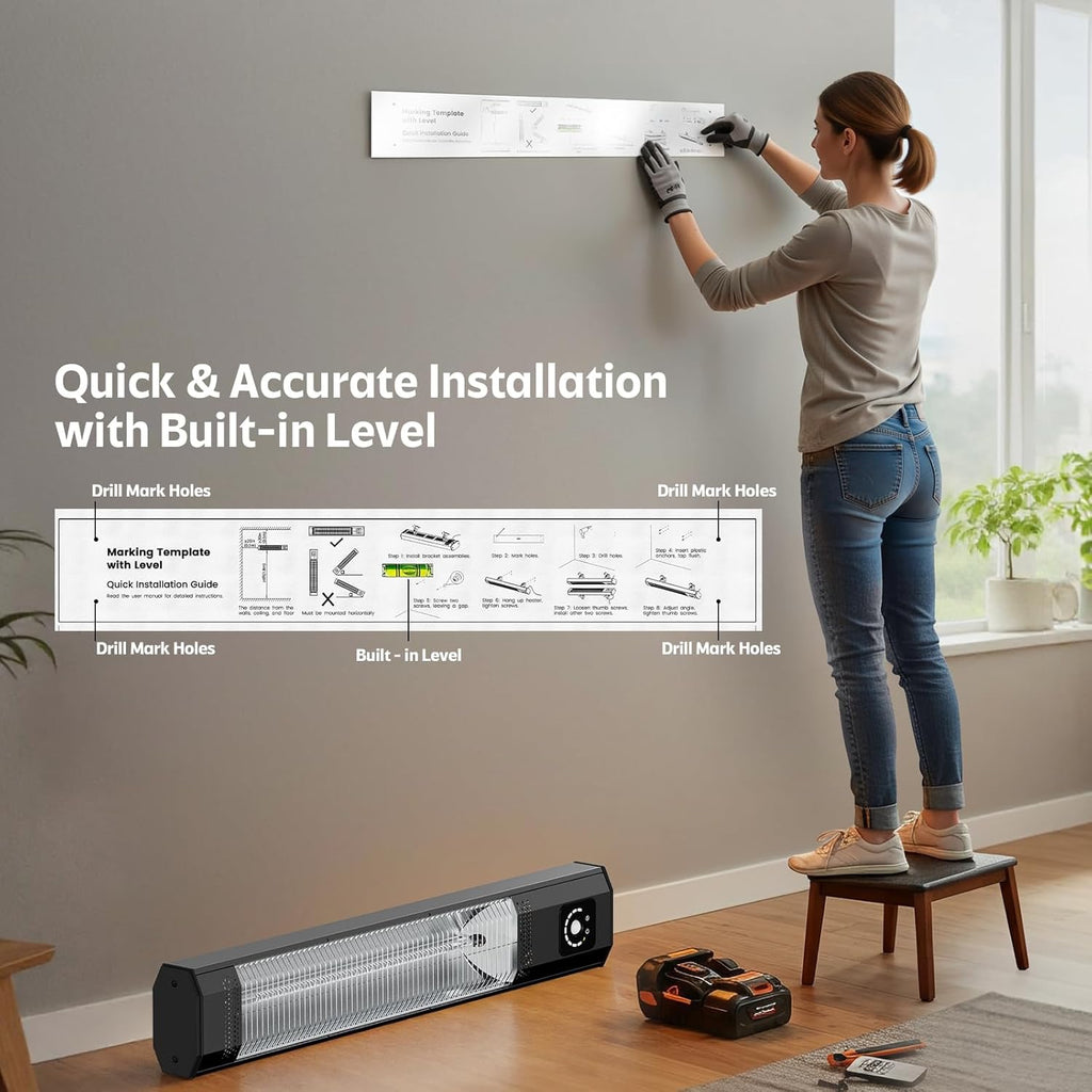 34” Wall-Mounted Electric Patio Heater | 1500W Infrared Outdoor Heater with Motion Sensor & Remote