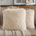 FUTEI Faux Wool Decorative Pillow Covers Set of 2 | Beige Textured Throw Pillow Covers – 18x18