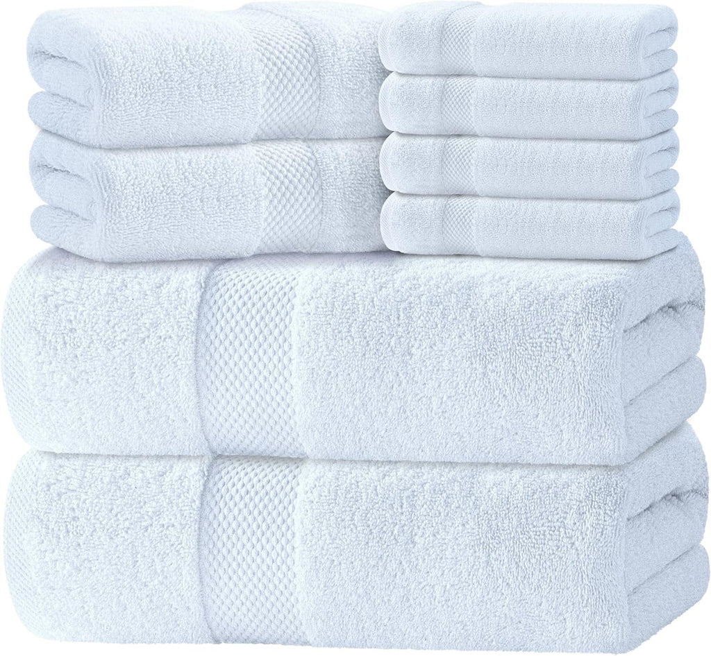 Luxury Turkish Cotton Bath Towel Set (8-Piece) | 700 GSM Hotel-Style White Towels