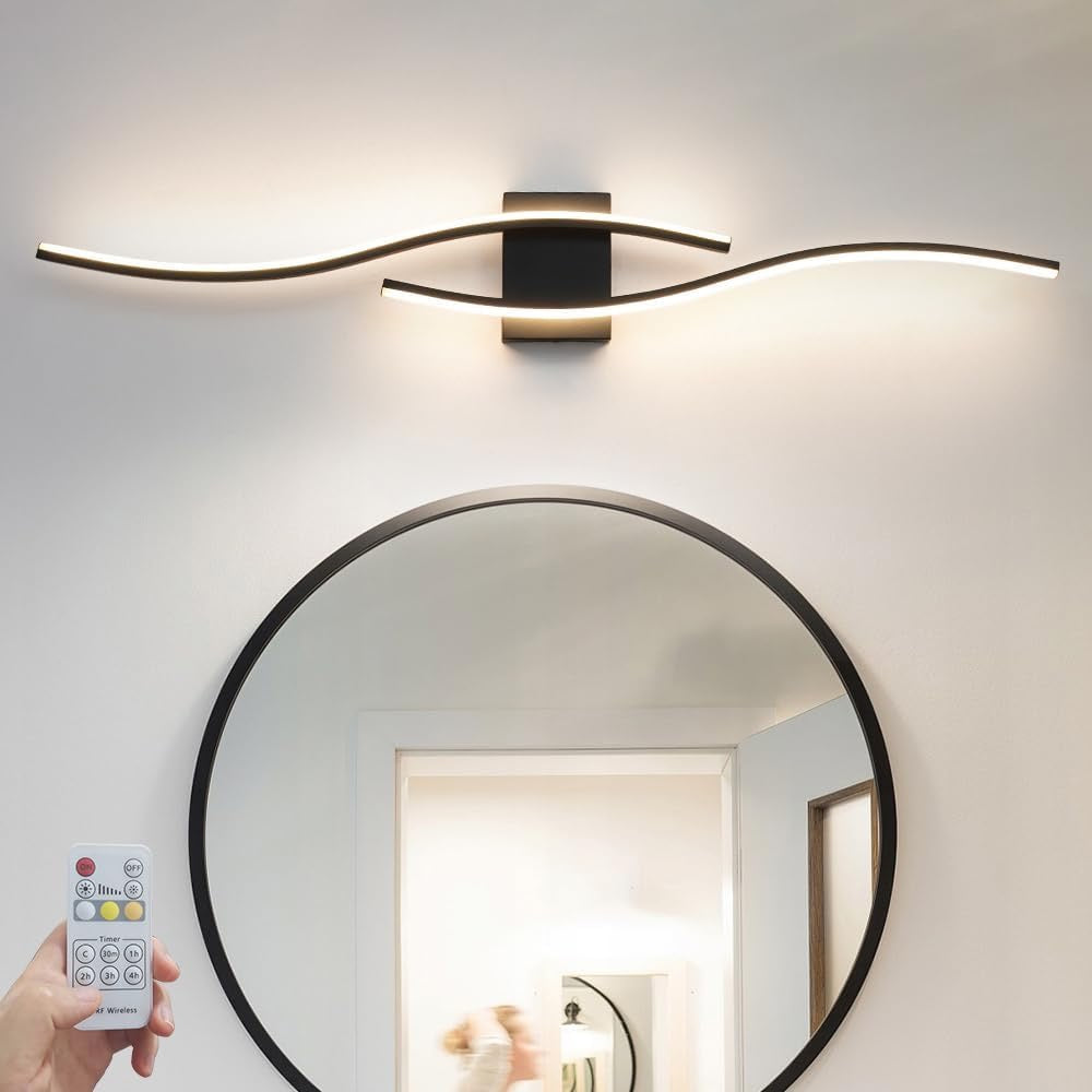 Daunton 40.5" Black LED Vanity Light | Dimmable Modern Wall Sconce with Remote Control