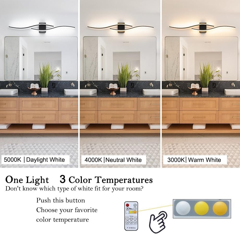 Daunton 40.5" Black LED Vanity Light | Dimmable Modern Wall Sconce with Remote Control