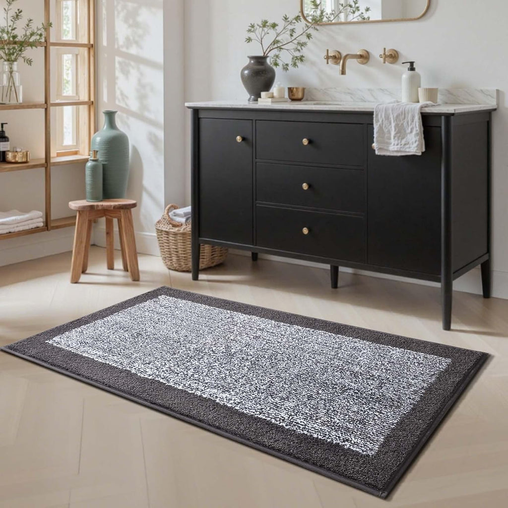 Non-Slip Washable Bathroom Runner Rug | Grey 2' x 4' Quick-Dry Bath Mat