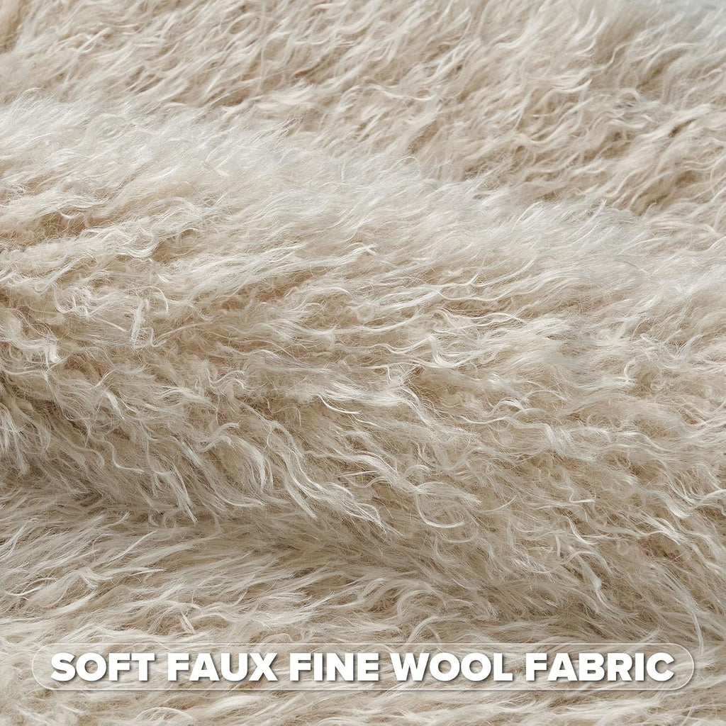 FUTEI Faux Wool Decorative Pillow Covers Set of 2 | Beige Textured Throw Pillow Covers – 18x18