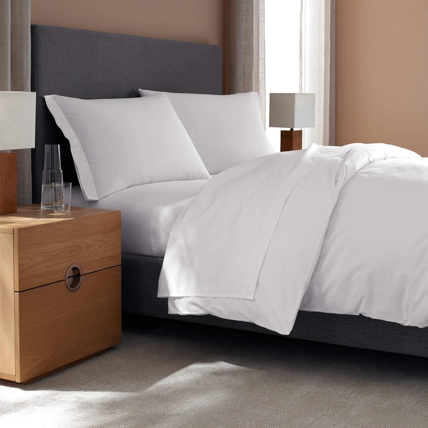 H by Frette Percale Classic Queen Sheet Set | Luxury All-White Hotel Bedding