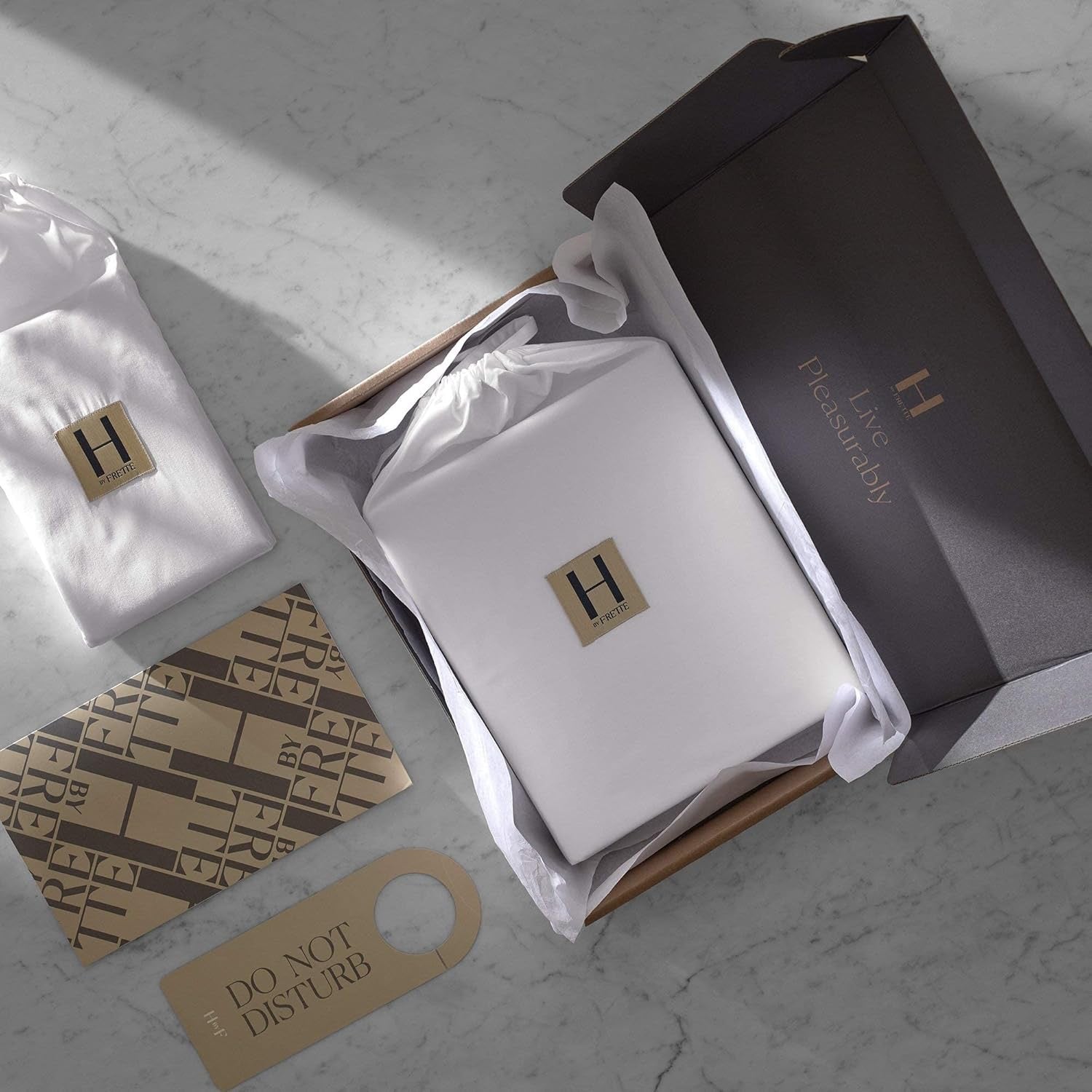 H by Frette Percale Classic Queen Sheet Set | Luxury All-White Hotel Bedding