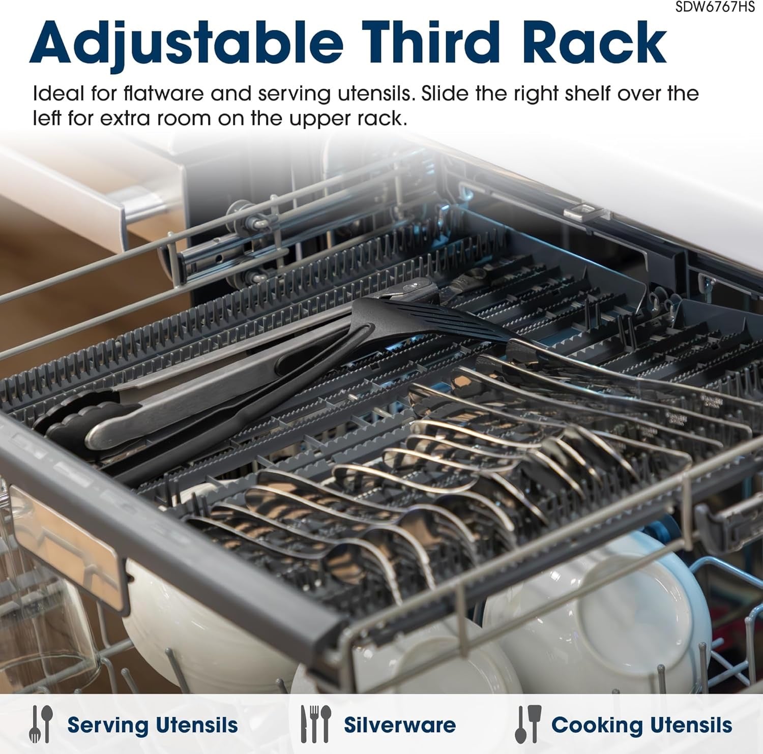 SHARP SDW6767HS Smart Dishwasher | Alexa Compatible with LED Interior & Adjustable Third Rack (Stainless Steel)
