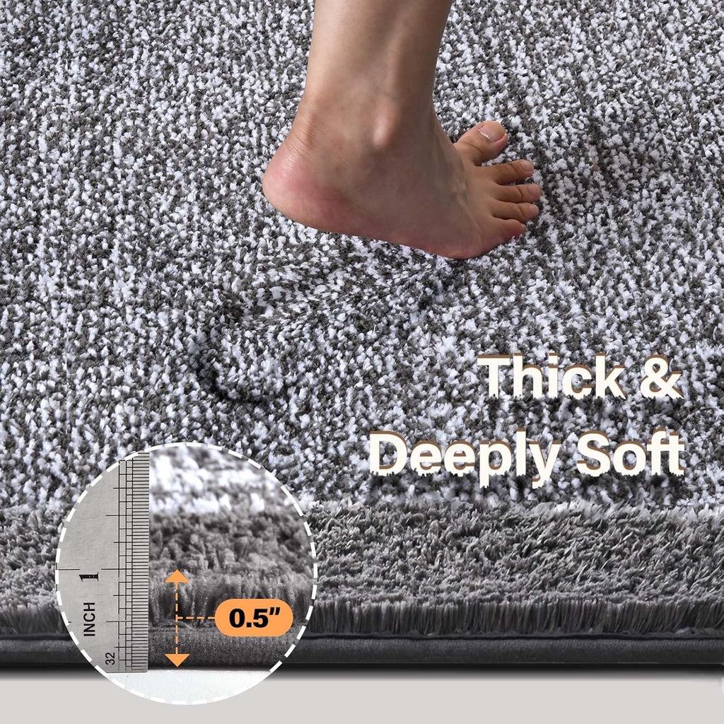 Non-Slip Washable Bathroom Runner Rug | Grey 2' x 4' Quick-Dry Bath Mat
