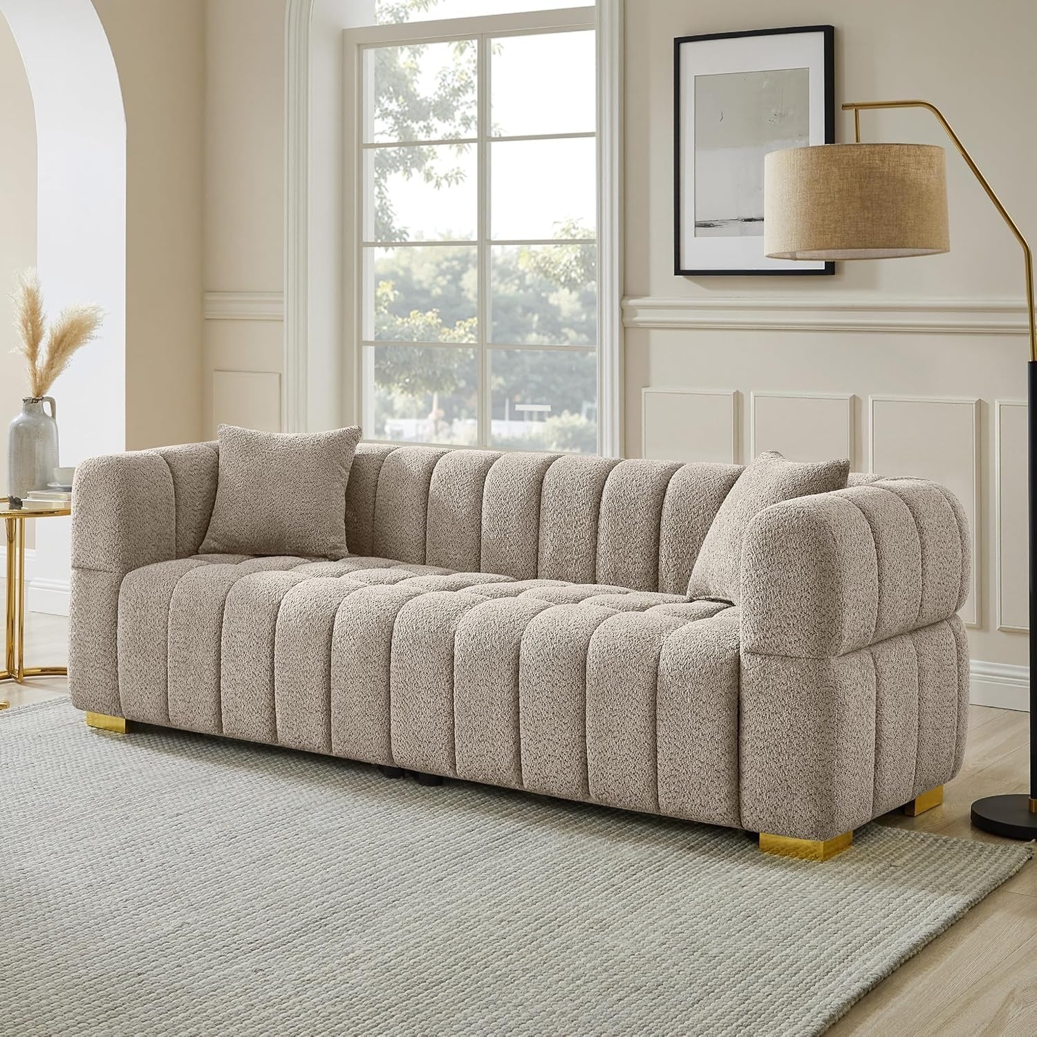 VANOMi 90.94” Cloud Sofa Couch | Oversized Deep Seat Bouclé 3-Seater in Camel