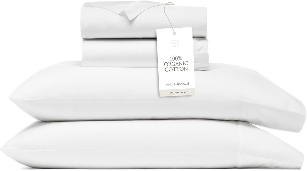 BOLL & BRANCH Signature Hemmed Sheet Set (King) | Organic Cotton Luxury Bedding (White)
