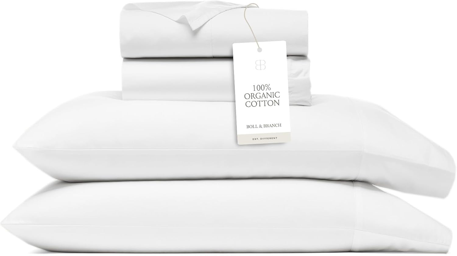 BOLL & BRANCH Signature Hemmed Sheet Set (King) | Organic Cotton Luxury Bedding (White)