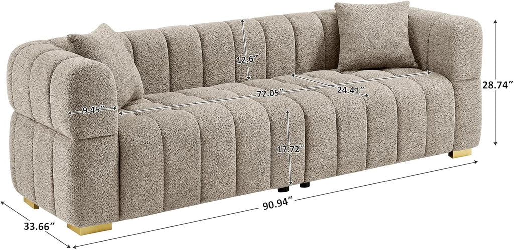 VANOMi 90.94” Cloud Sofa Couch | Oversized Deep Seat Bouclé 3-Seater in Camel
