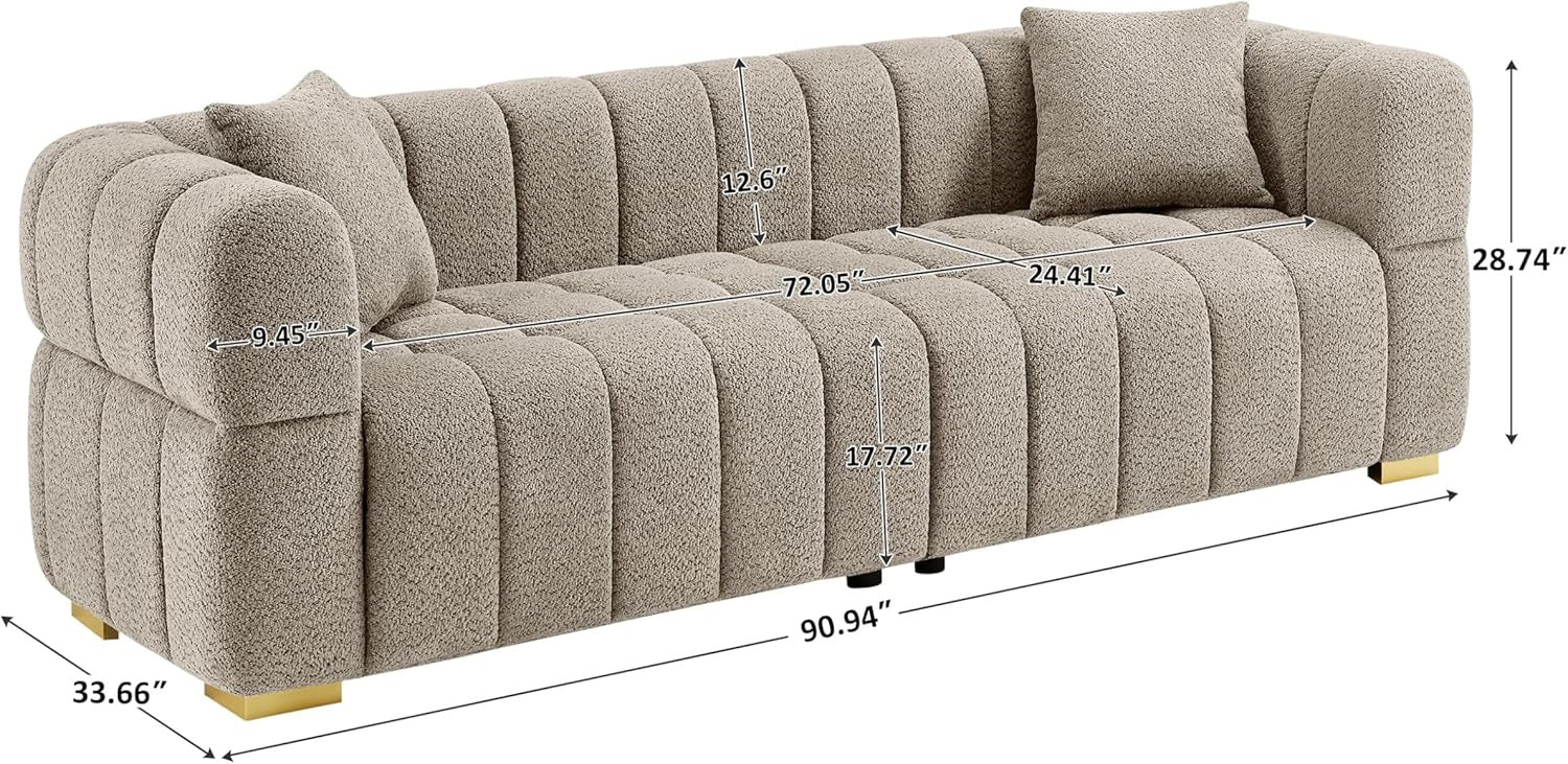 VANOMi 90.94” Cloud Sofa Couch | Oversized Deep Seat Bouclé 3-Seater in Camel