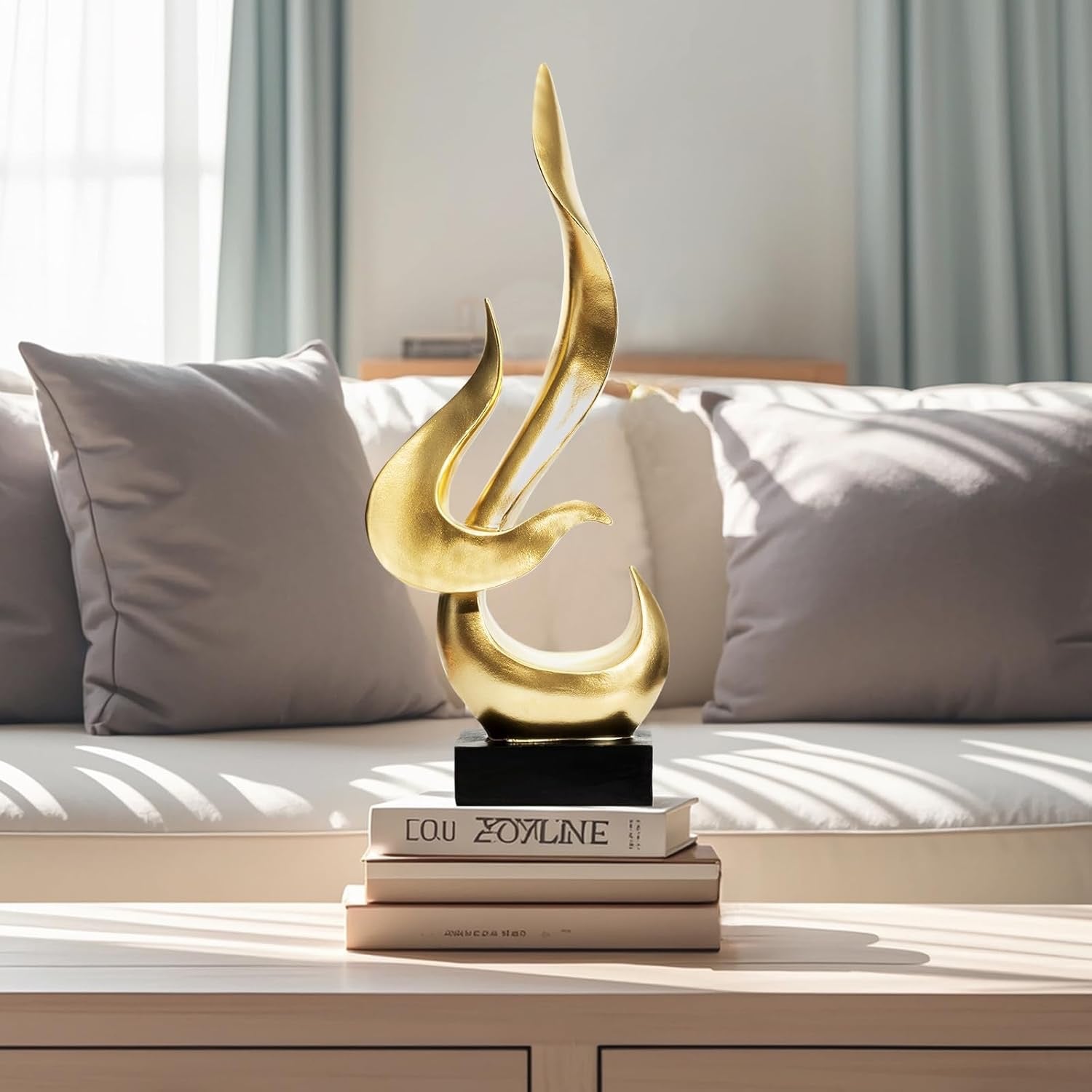 Gold Fire Flame Sculpture | Modern Abstract Resin Art Statue