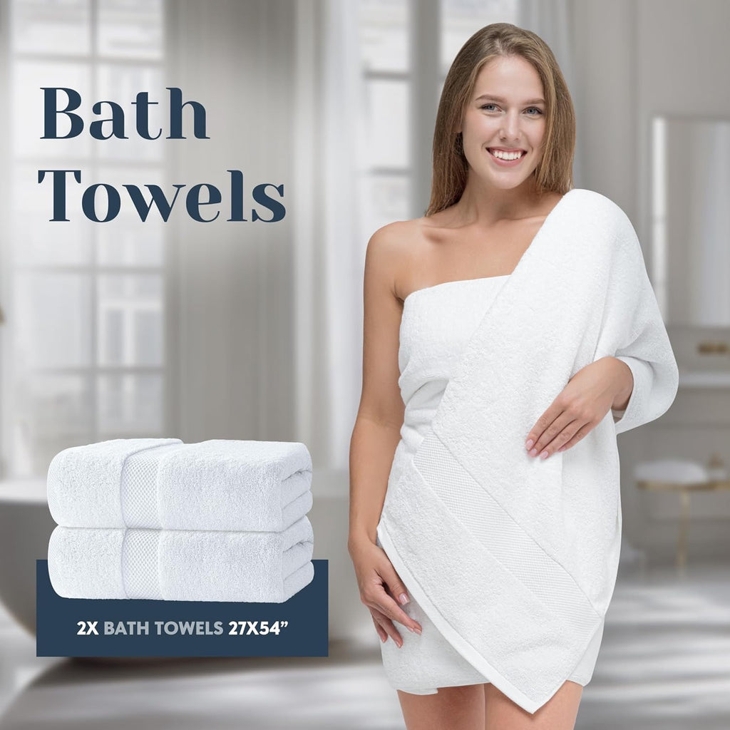 Luxury Turkish Cotton Bath Towel Set (8-Piece) | 700 GSM Hotel-Style White Towels
