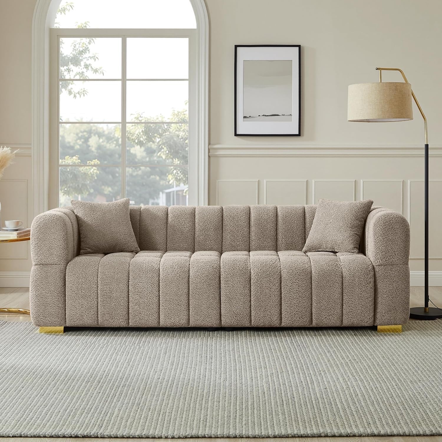 VANOMi 90.94” Cloud Sofa Couch | Oversized Deep Seat Bouclé 3-Seater in Camel