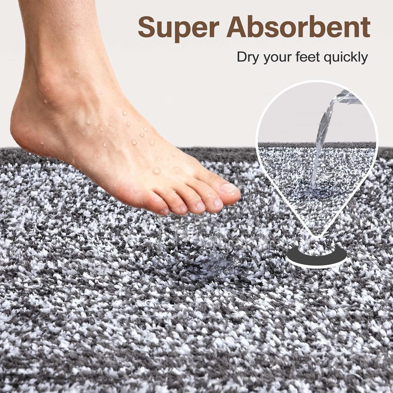 Non-Slip Washable Bathroom Runner Rug | Grey 2' x 4' Quick-Dry Bath Mat