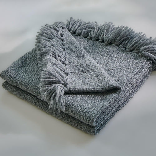 Alpaca Throw Blanket 50x60 Grey | Luxury Merino Wool Blend Cozy Tassel Throw