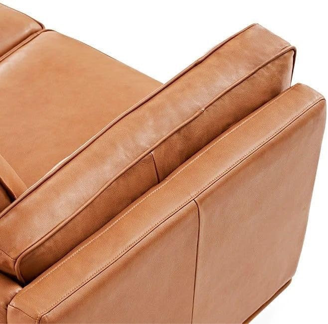 Valencia Artisan 88” Full Italian Nappa Leather Sofa | Cognac Tan Solid Wood Accent Couch