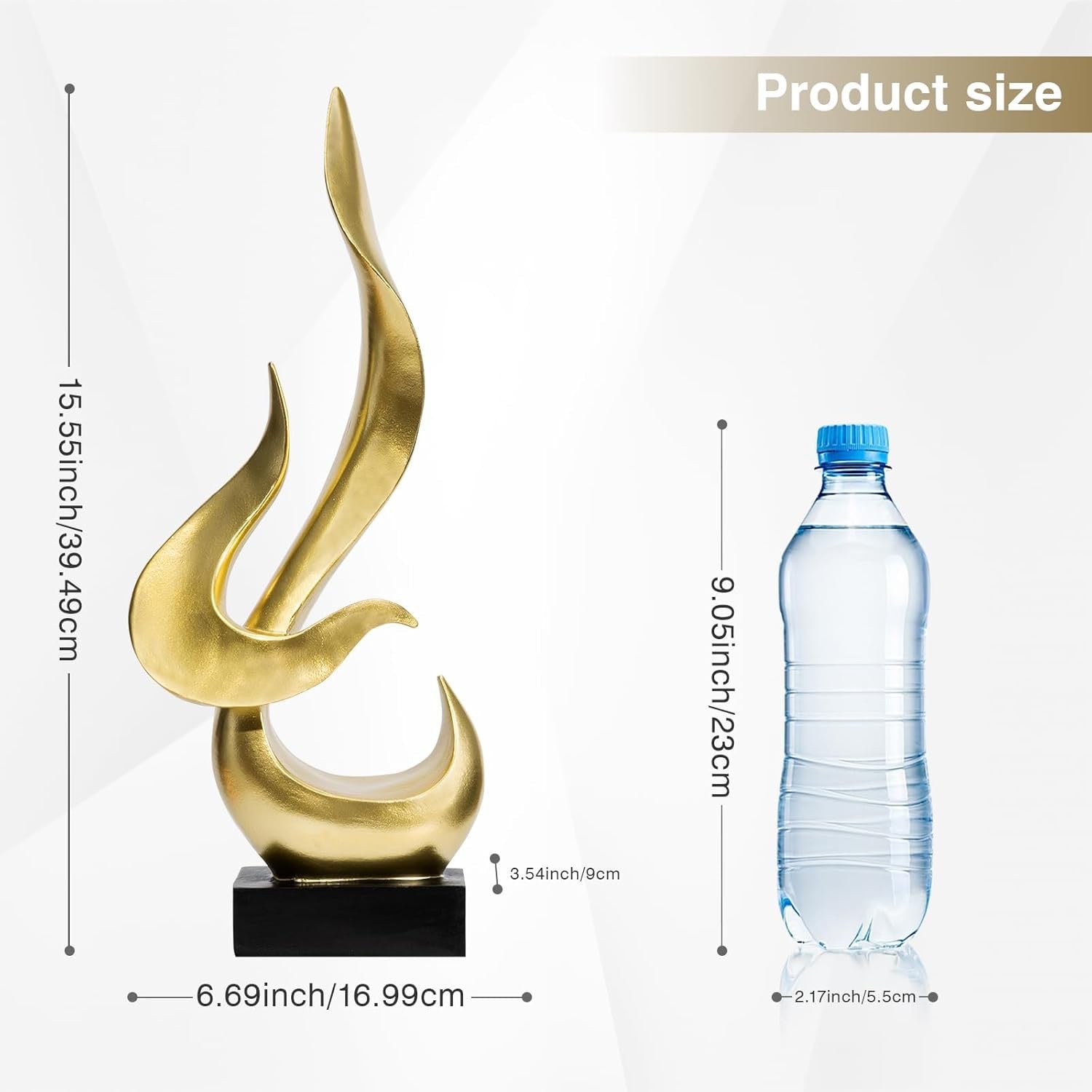 Gold Fire Flame Sculpture | Modern Abstract Resin Art Statue