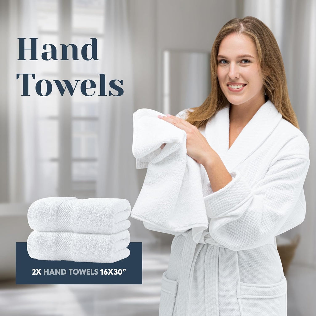 Luxury Turkish Cotton Bath Towel Set (8-Piece) | 700 GSM Hotel-Style White Towels