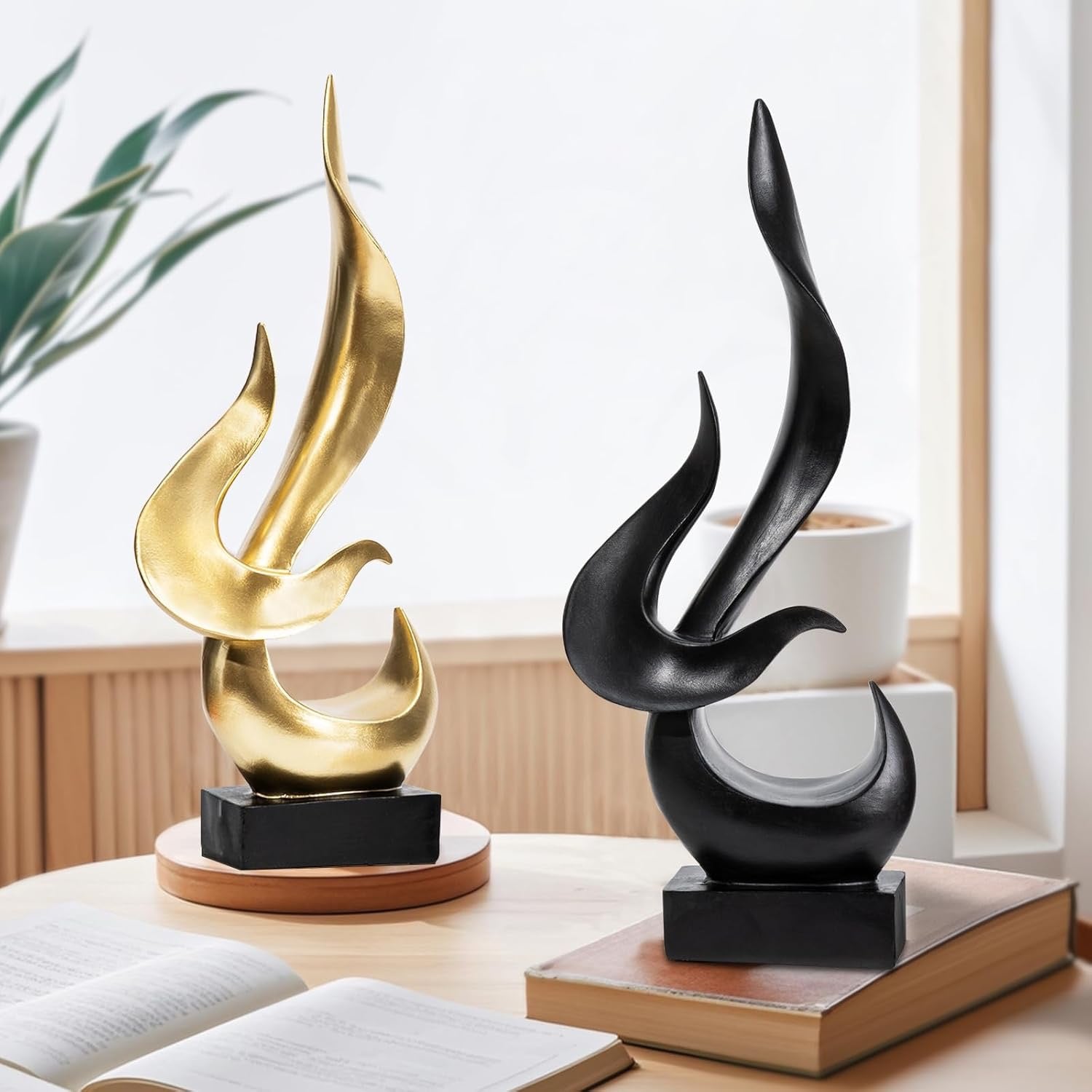 Gold Fire Flame Sculpture | Modern Abstract Resin Art Statue
