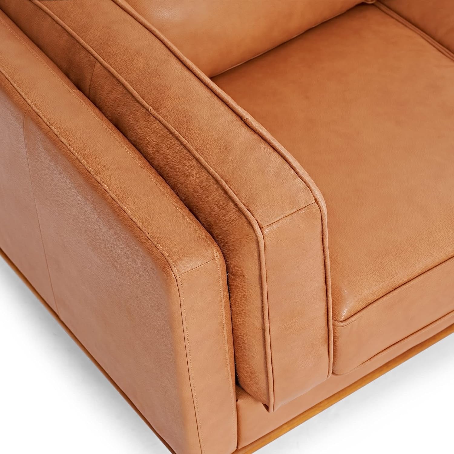 Valencia Artisan 88” Full Italian Nappa Leather Sofa | Cognac Tan Solid Wood Accent Couch