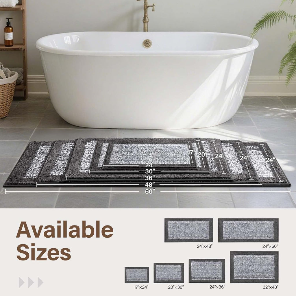 Non-Slip Washable Bathroom Runner Rug | Grey 2' x 4' Quick-Dry Bath Mat