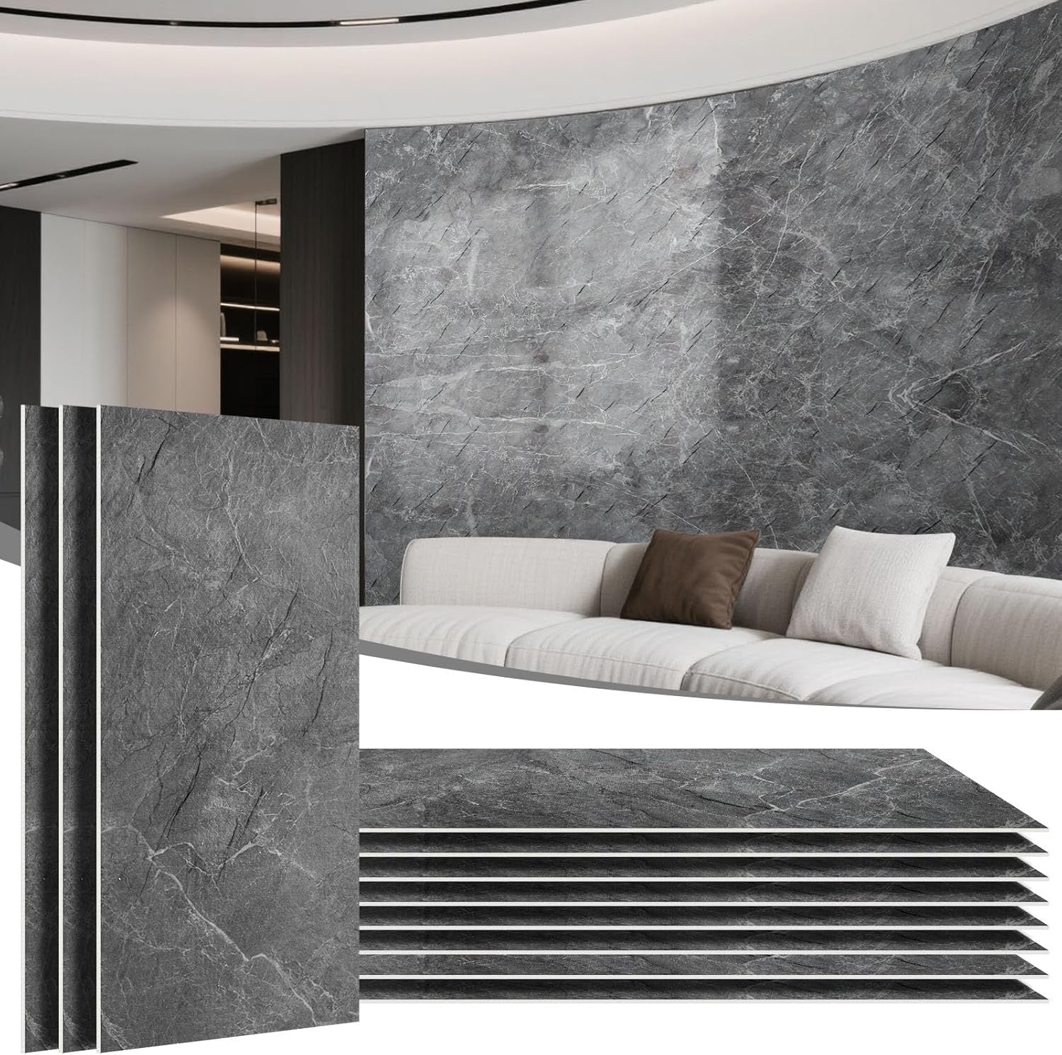 Natural Flexible Soft Stone Wall Panels 20-Pack | Black Textured Bendable Stone Siding for Interior & Exterior Use
